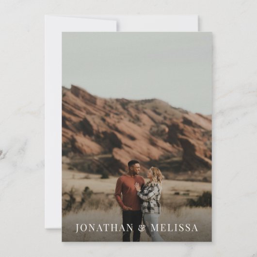 シンプル黒フォーマルタイポグラフィ写真結婚の 招待状 (裏面)