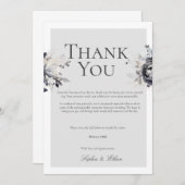 シンプル黒フローラデジタルサンキューカード 招待状 (正面/裏面)