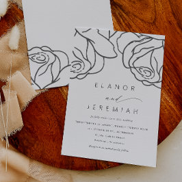 シンプル黒フローラ書結婚の 招待状