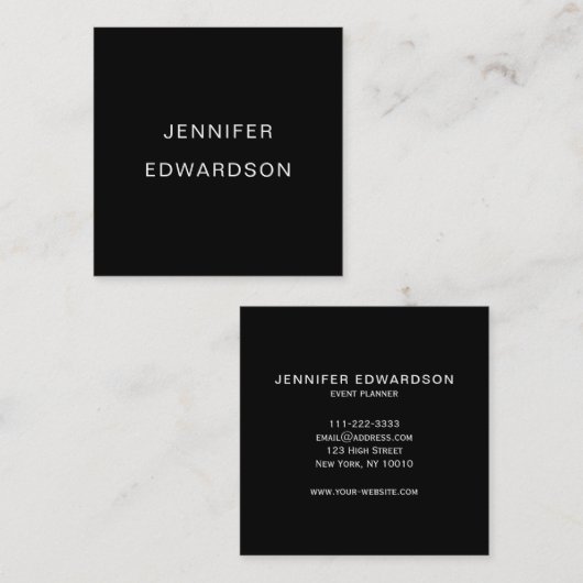 シンプル黒ミニマエレガントリストプロフェッショナル スクエア名刺 (正面/裏面)