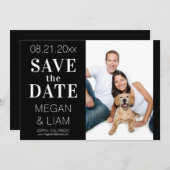 シンプル黒モダンと白の写真 セーブザデート (正面/裏面)