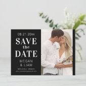 シンプル黒モダンと白の写真 セーブザデート (スタンド正面)