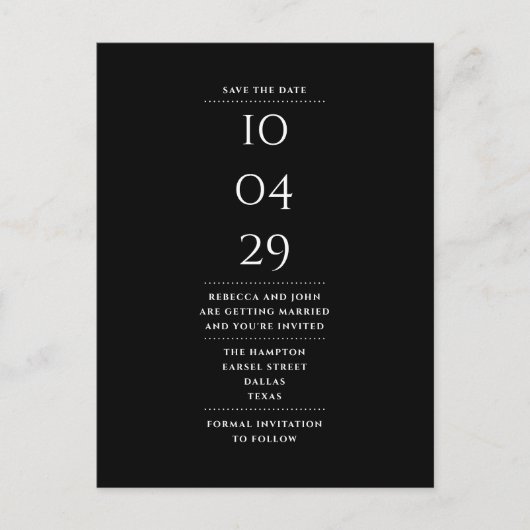 シンプル黒モダンと白の日付を保存 ポストカード (正面)