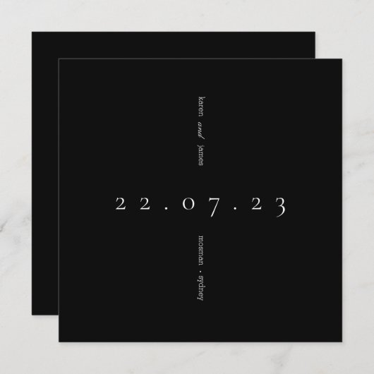 シンプル黒モダンと白の日付を保存 招待状 (正面/裏面)