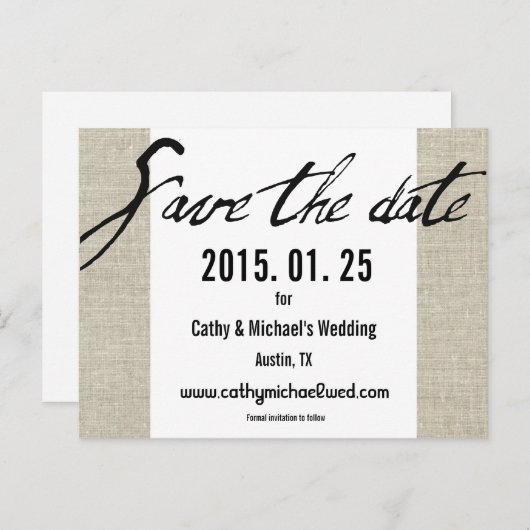 シンプル黒モダンと白の日付を保存 案内ポストカード (正面/裏面)