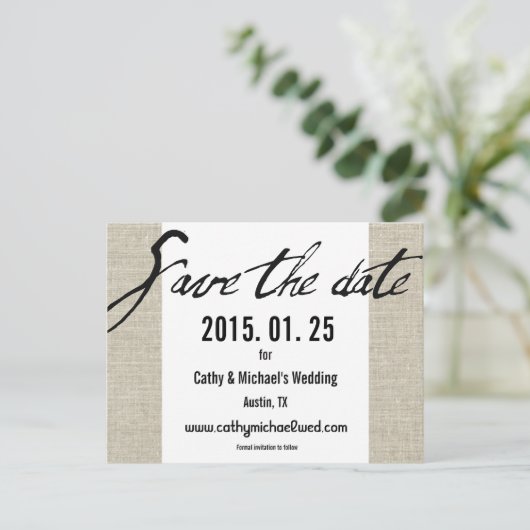 シンプル黒モダンと白の日付を保存 案内ポストカード (スタンド正面)