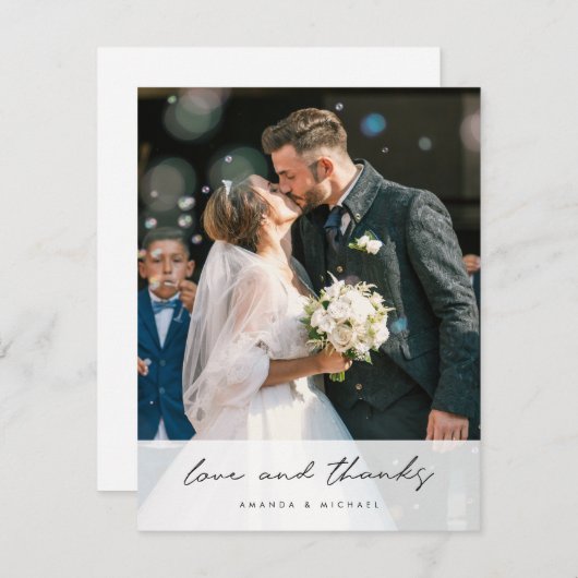 シンプル黒モダンエレガント台本写真結婚ズ サンキューカード (正面/裏面)