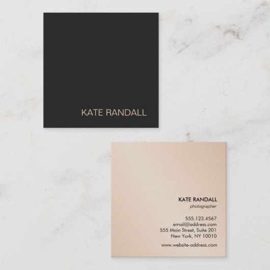 シンプル黒モダンプロフェッショナル金ゴールド裏面 スクエア名刺 (正面/裏面)