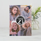 シンプル黒モダンミニマル卒業写真パーティー 招待状 (スタンド正面)