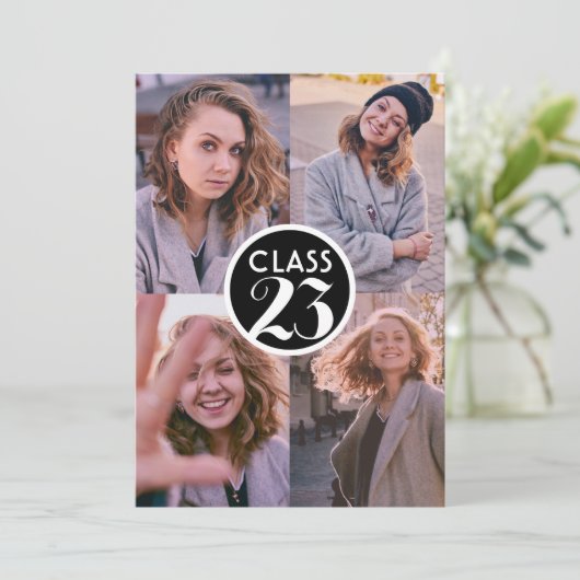 シンプル黒モダンミニマル卒業写真パーティー 招待状 (スタンド正面)