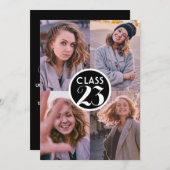 シンプル黒モダンミニマル卒業写真パーティー 招待状 (正面/裏面)