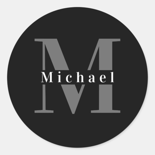 シンプル黒モダンミニマル白モノグラム ラウンドシール (正面)