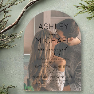 シンプル黒モダン写真書道婚約 招待状