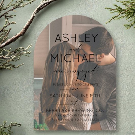 シンプル黒モダン写真書道婚約 招待状