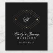 シンプル黒モダン幾何金ゴールド結婚 ワインラベル (シングルラベル)