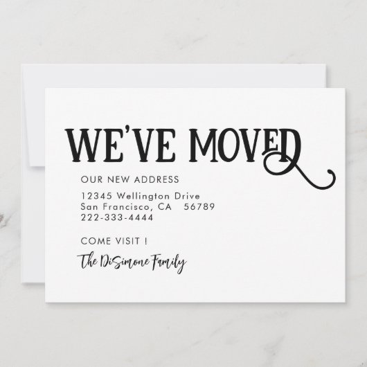 シンプル黒モダン引っ越しました発表 案内状 (正面)