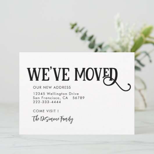 シンプル黒モダン引っ越しました発表 案内状 (スタンド正面)