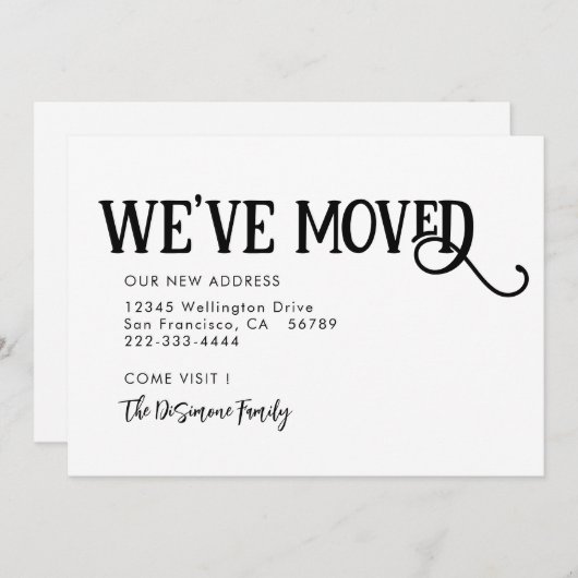 シンプル黒モダン引っ越しました発表 案内状 (正面/裏面)