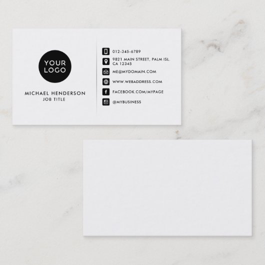 シンプル黒モダン白のロカスタムゴと社交 名刺 (正面/裏面)