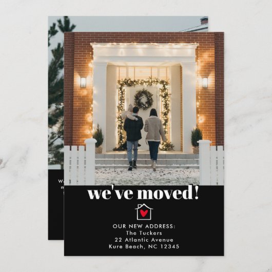 シンプル黒モダン白の動きの発表 サンキューカード (正面/裏面)