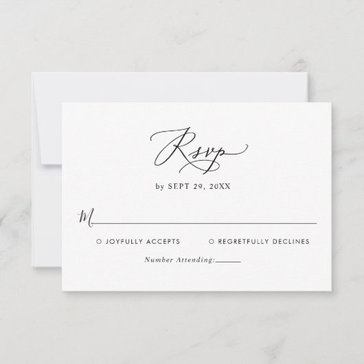シンプル黒モダン白ウェディングRSVPカード 出欠カード (正面)