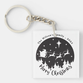 シンプル黒モダン白クリスマス キーホルダー