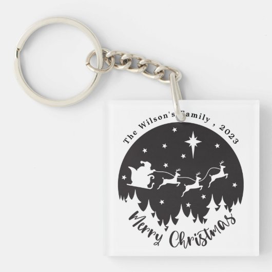 シンプル黒モダン白クリスマス キーホルダー (正面)