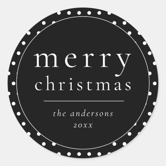 シンプル黒モダン白クリスマス ラウンドシール (正面)