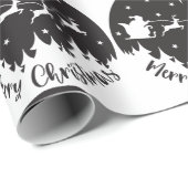 シンプル黒モダン白クリスマス ラッピングペーパー (ロールコーナー)