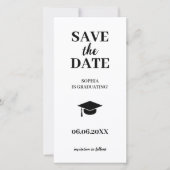 シンプル黒モダン白グラッドキャップ卒業 セーブザデート (正面)