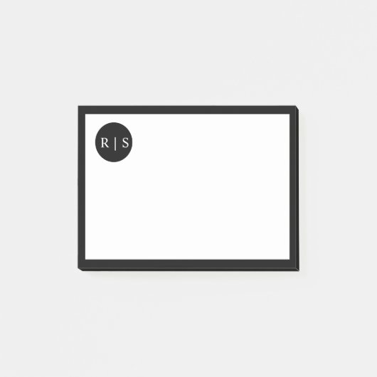 シンプル黒モダン白サークルモノグラム ポストイット (正面)