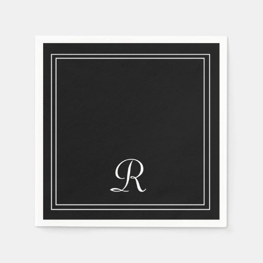 シンプル黒モダン白モノグラムストライプパーティー スタンダードカクテルナプキン (正面)