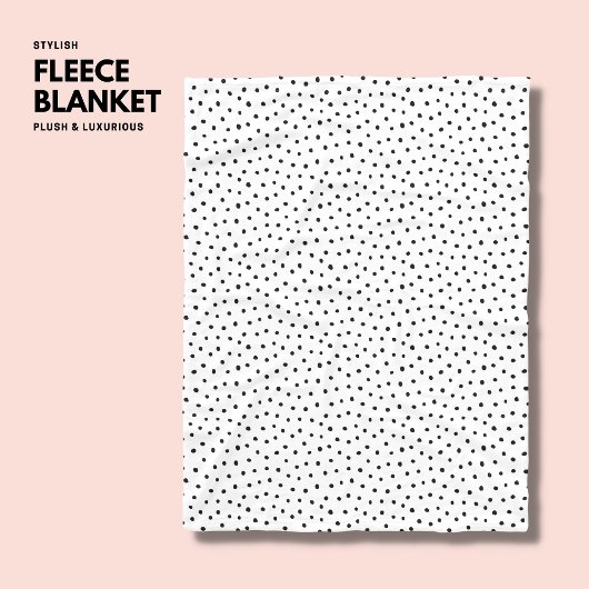 シンプル黒モダン白水玉模様 フリースブランケット