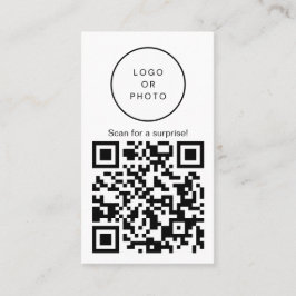 シンプル黒モダン白QRコードロゴ縦型 名刺