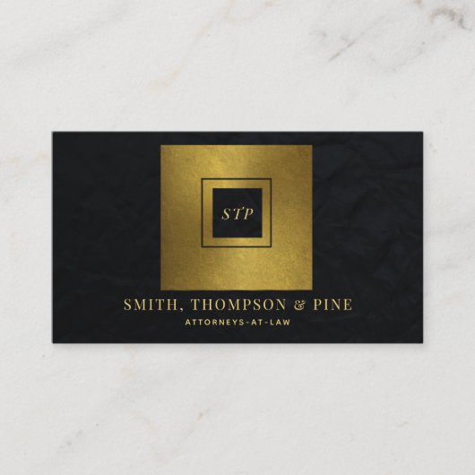 シンプル黒モダン金ゴールドスクエアプロフェッショナル写真 名刺 (正面)