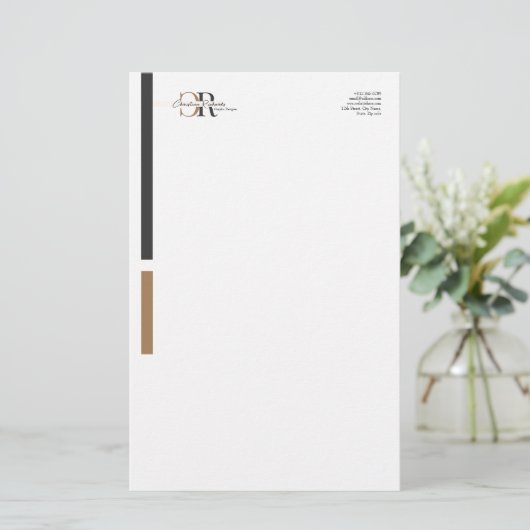 シンプル黒モダン金ゴールドモノグラム 便箋 (スタンド正面)