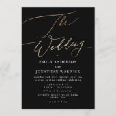シンプル黒モダン金ゴールド結婚書道 招待状 (正面)