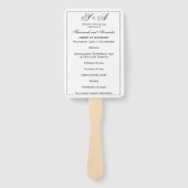 シンプル黒モノグラムの白結婚式 プログラム ハンドファン (正面)