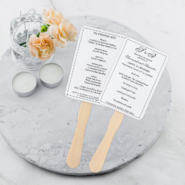 シンプル黒モノグラムの白結婚式 プログラム ハンドファン