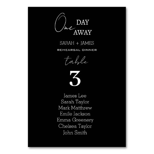 シンプル黒一日遠くに結婚表 テーブルナンバー (正面)