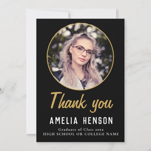 シンプル黒人写真卒業 サンキューカード (正面)