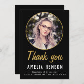シンプル黒人写真卒業 サンキューカード (正面/裏面)