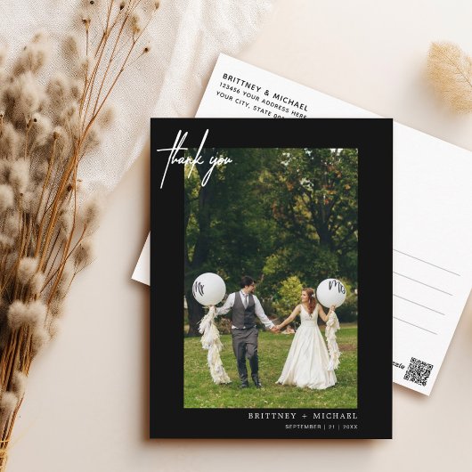 シンプル黒写真ありがモダンとう ポストカード