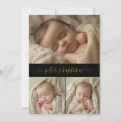 シンプル黒写真と金ゴールド男女兼用バプテスマ 招待状 (裏面)