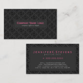 シンプル黒単色ヴィンテージフローラダマスク 名刺 (正面/裏面)