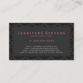 シンプル黒単色ヴィンテージフローラダマスク 名刺 (裏面)