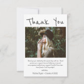 シンプル黒手書き写真の卒業 サンキューカード (正面)