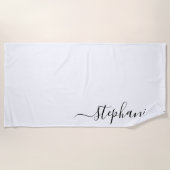 シンプル黒手書き署名 ビーチタオル (正面)