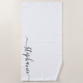 シンプル黒手書き署名 ビーチタオル (正面)