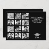 シンプル黒数々の写真卒業12写真 招待状 (正面/裏面)